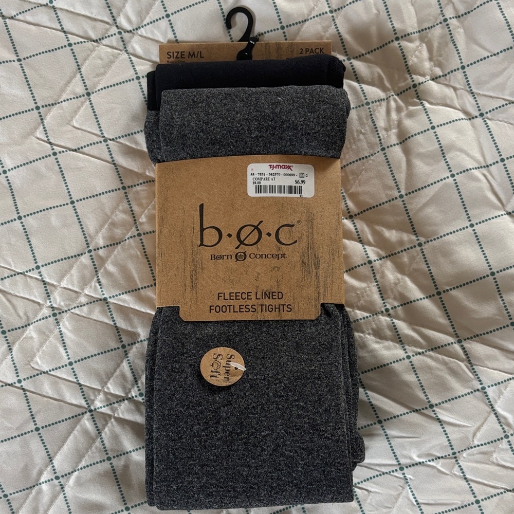 b.o.c. Fleece Lined Footless Tights - Gray and Black